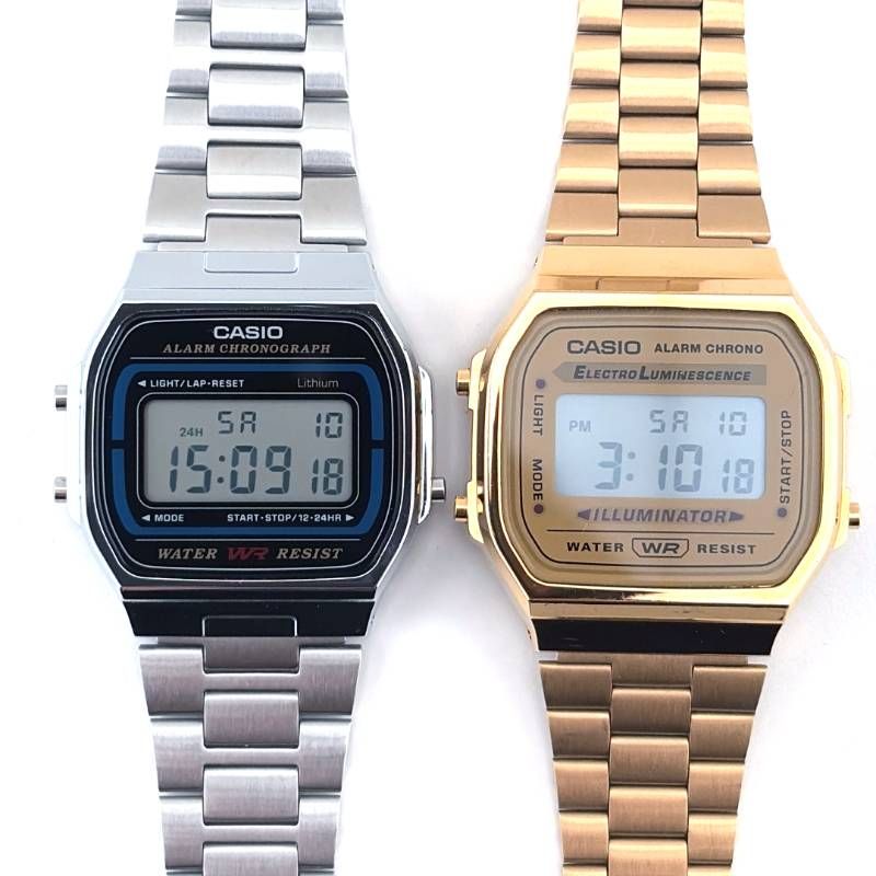 【美品】CASIO カシオ／チープカシオ 2点セット 3298 A168（ゴールド）・593 A164W（シルバー）／クォーツ／ステンレス／ゴールド・シルバー・ブラック