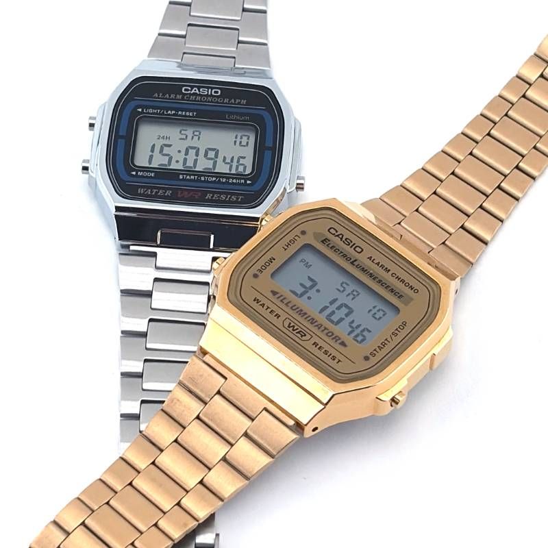 【美品】CASIO カシオ／チープカシオ 2点セット 3298 A168（ゴールド）・593 A164W（シルバー）／クォーツ／ステンレス／ゴールド・シルバー・ブラック