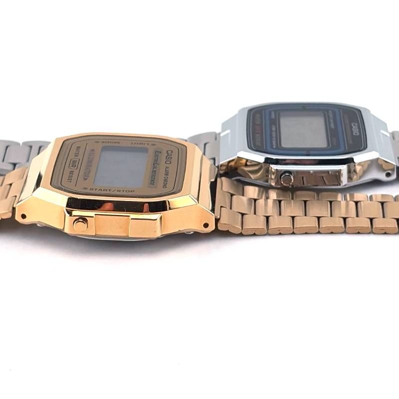【美品】CASIO カシオ／チープカシオ 2点セット 3298 A168（ゴールド）・593 A164W（シルバー）／クォーツ／ステンレス／ゴールド・シルバー・ブラック