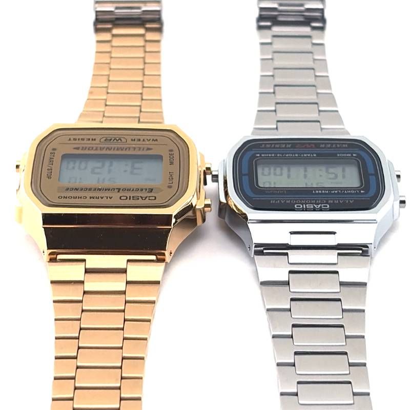【美品】CASIO カシオ／チープカシオ 2点セット 3298 A168（ゴールド）・593 A164W（シルバー）／クォーツ／ステンレス／ゴールド・シルバー・ブラック