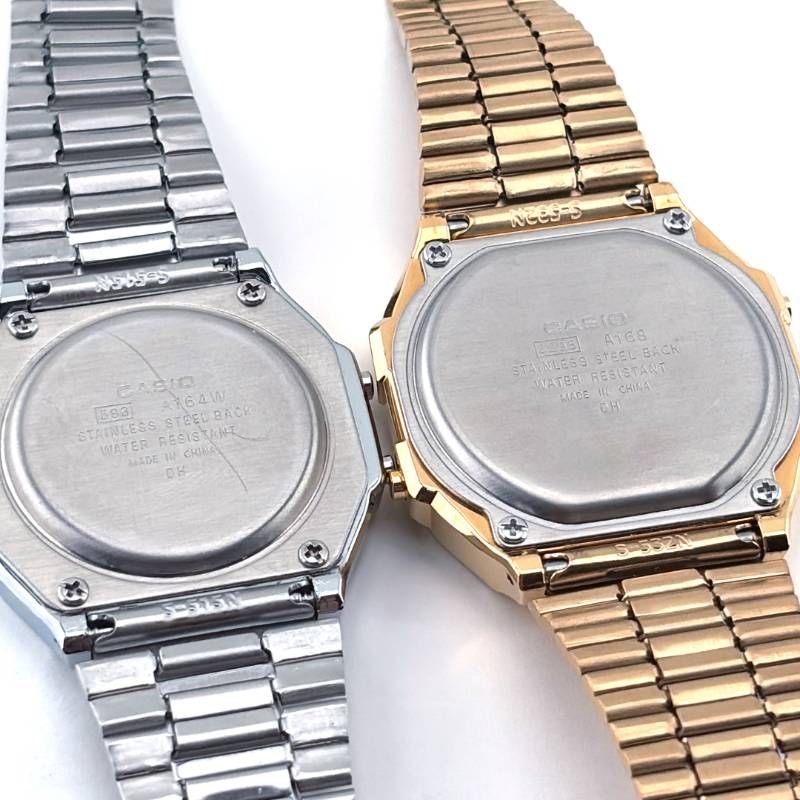 【美品】CASIO カシオ／チープカシオ 2点セット 3298 A168（ゴールド）・593 A164W（シルバー）／クォーツ／ステンレス／ゴールド・シルバー・ブラック