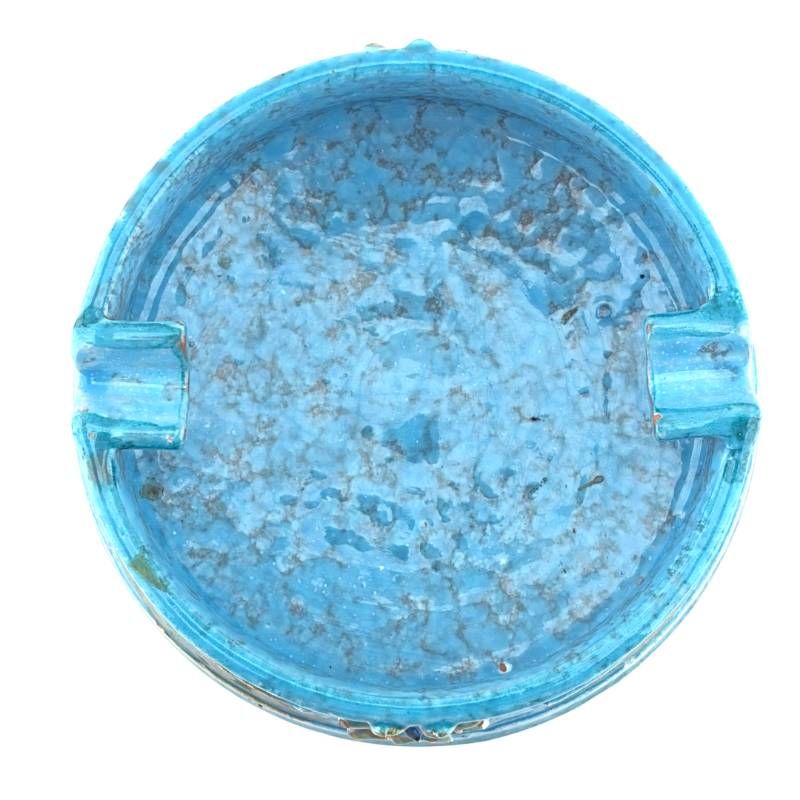 【美品】イタリア製／アッシュトレイ 灰皿／陶器／ブルー