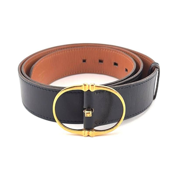 【希少・ヴィンテージ】HERMES エルメス／エトリエ あぶみ オーバル レザー ベルト／GP・レザー／ゴールド・ブラック