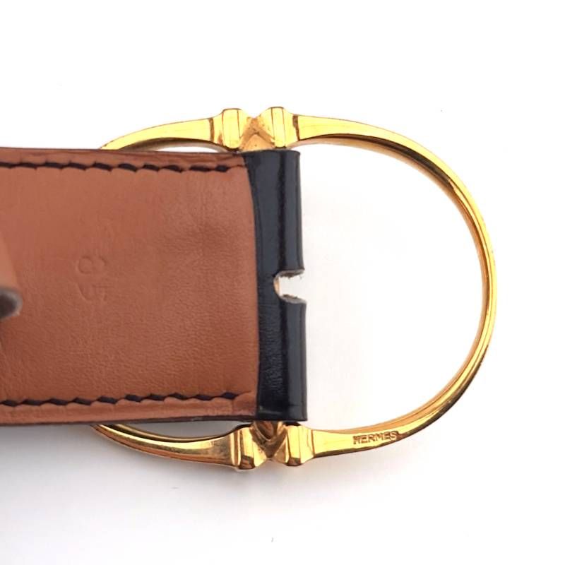 【希少・ヴィンテージ】HERMES エルメス／エトリエ あぶみ オーバル レザー ベルト／GP・レザー／ゴールド・ブラック