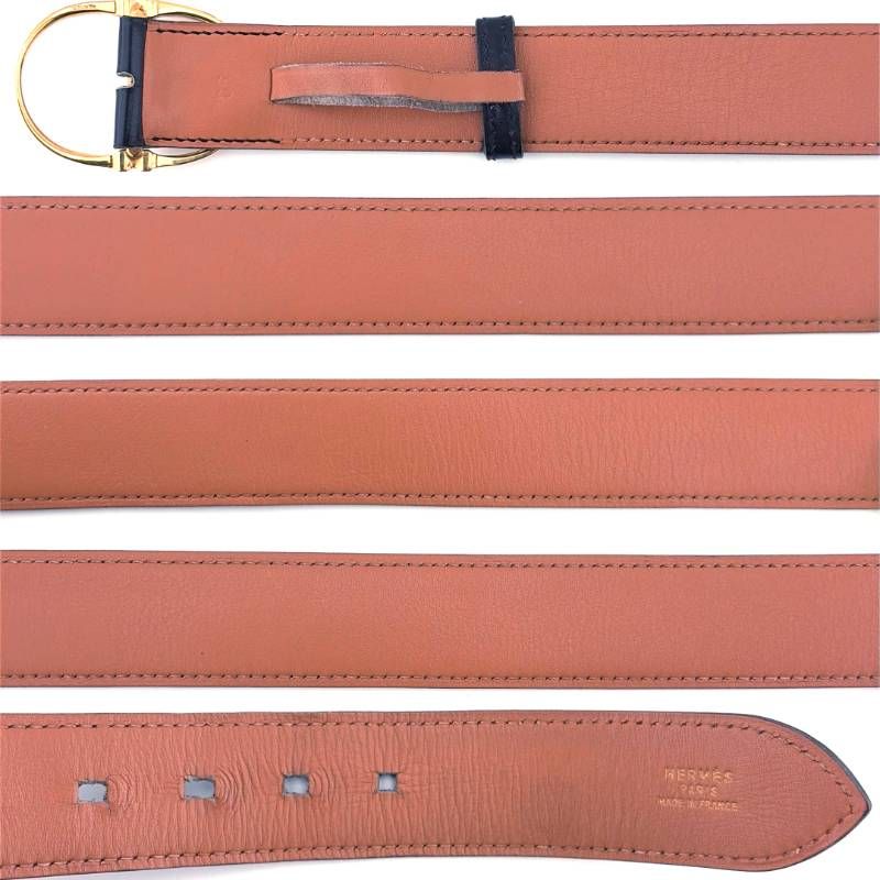 【希少・ヴィンテージ】HERMES エルメス／エトリエ あぶみ オーバル レザー ベルト／GP・レザー／ゴールド・ブラック