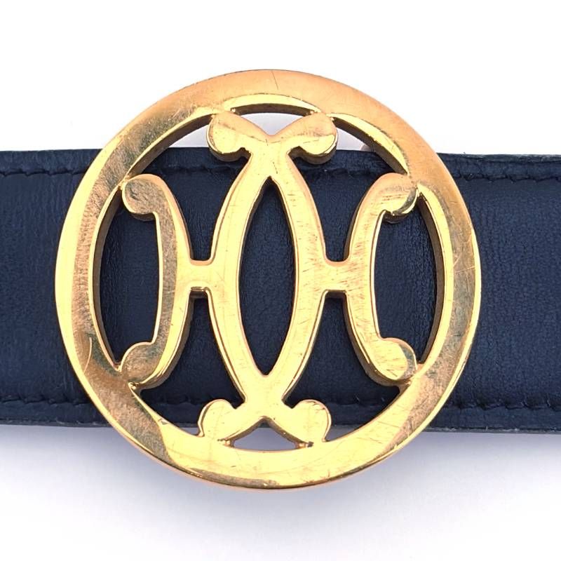 HERMES エルメス／ダブルH サークルバックル レザー ベルト／GP・レザー／ゴールド・ブラック