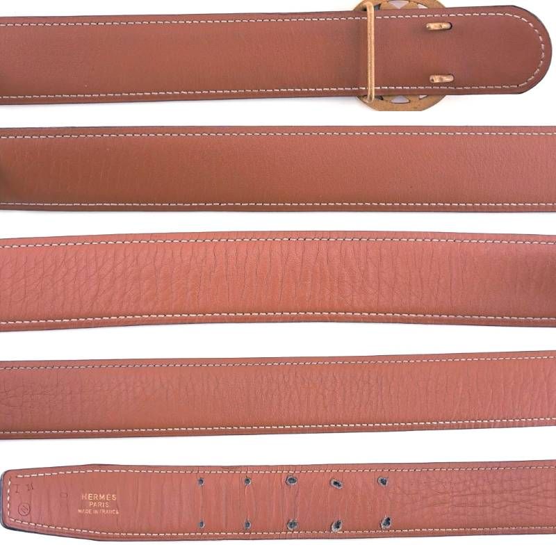 HERMES エルメス／ダブルH サークルバックル レザー ベルト／GP・レザー／ゴールド・ブラック