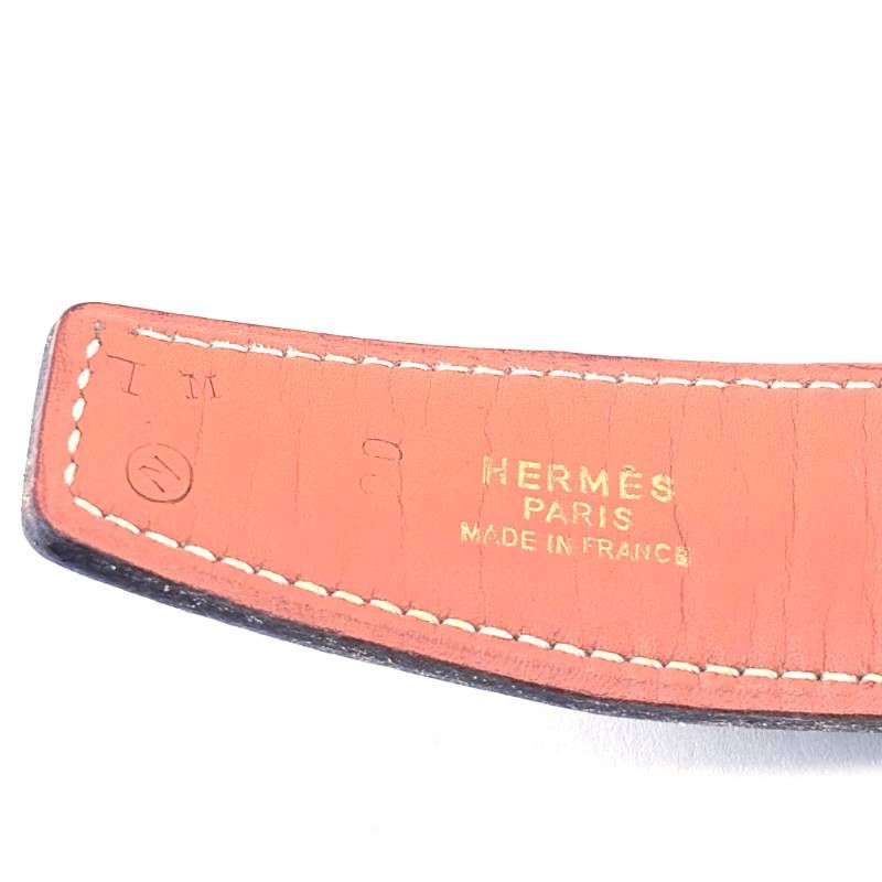 HERMES エルメス／ダブルH サークルバックル レザー ベルト／GP・レザー／ゴールド・ブラック