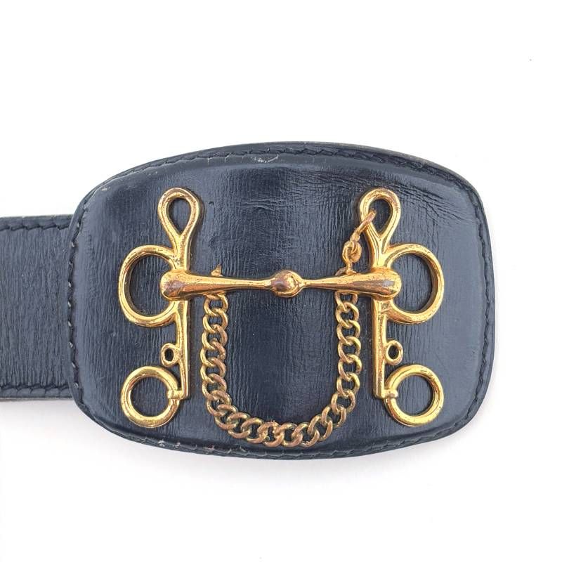 【希少・ヴィンテージ】HERMES エルメス／ホースビット 馬具 レザー ベルト／GP・レザー／ゴールド・ブラック