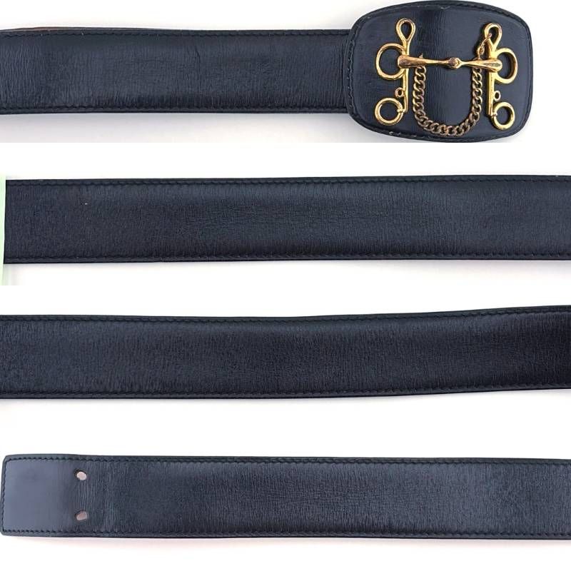 【希少・ヴィンテージ】HERMES エルメス／ホースビット 馬具 レザー ベルト／GP・レザー／ゴールド・ブラック