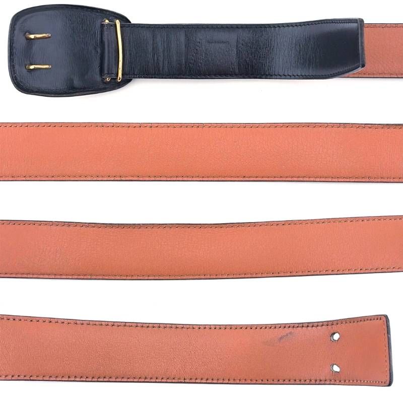 【希少・ヴィンテージ】HERMES エルメス／ホースビット 馬具 レザー ベルト／GP・レザー／ゴールド・ブラック