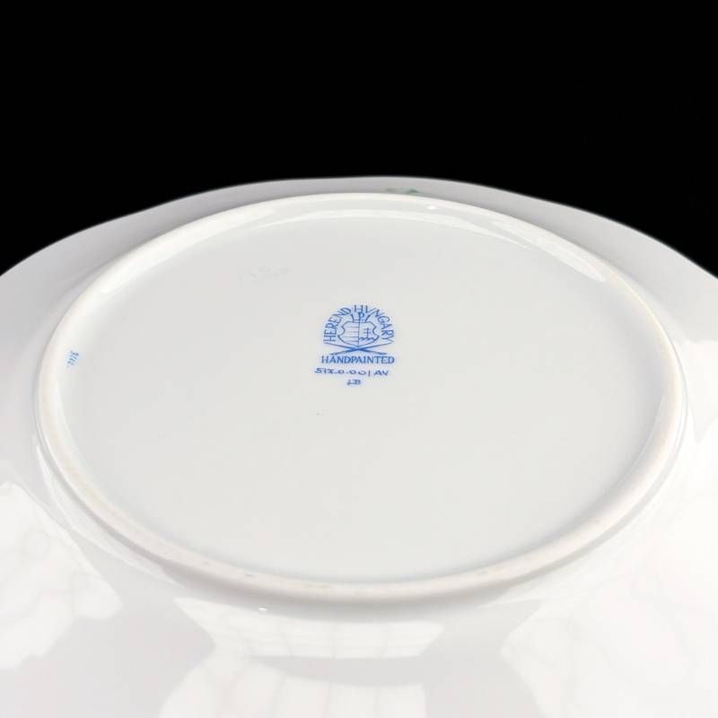 【美品】HEREND ヘレンド／アポニーグリーン ペア デザートプレート 2枚／ポーセリン／ホワイト・グリーン・ゴールド