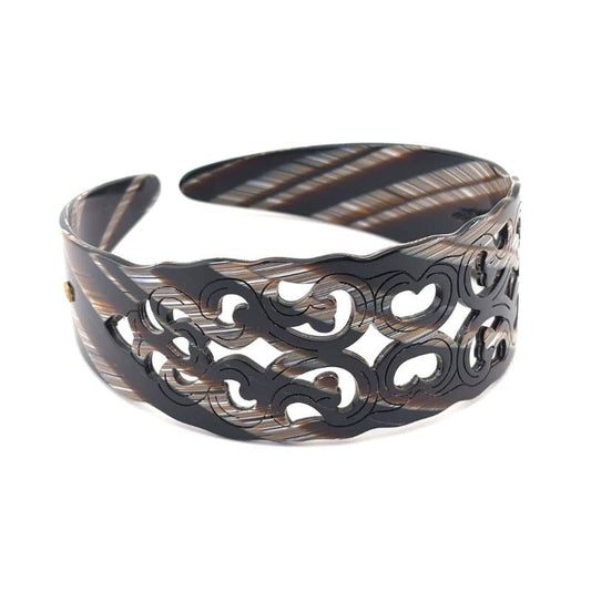 【美品】ALEXANDRE DE PARIS アレクサンドルドゥパリ／アラベスクデザイン ワイド カチューシャ／アセテート／ブラック・ブラウン