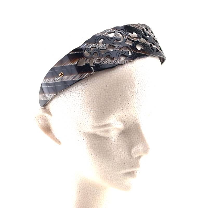 【美品】ALEXANDRE DE PARIS アレクサンドルドゥパリ／アラベスクデザイン ワイド カチューシャ／アセテート／ブラック・ブラウン
