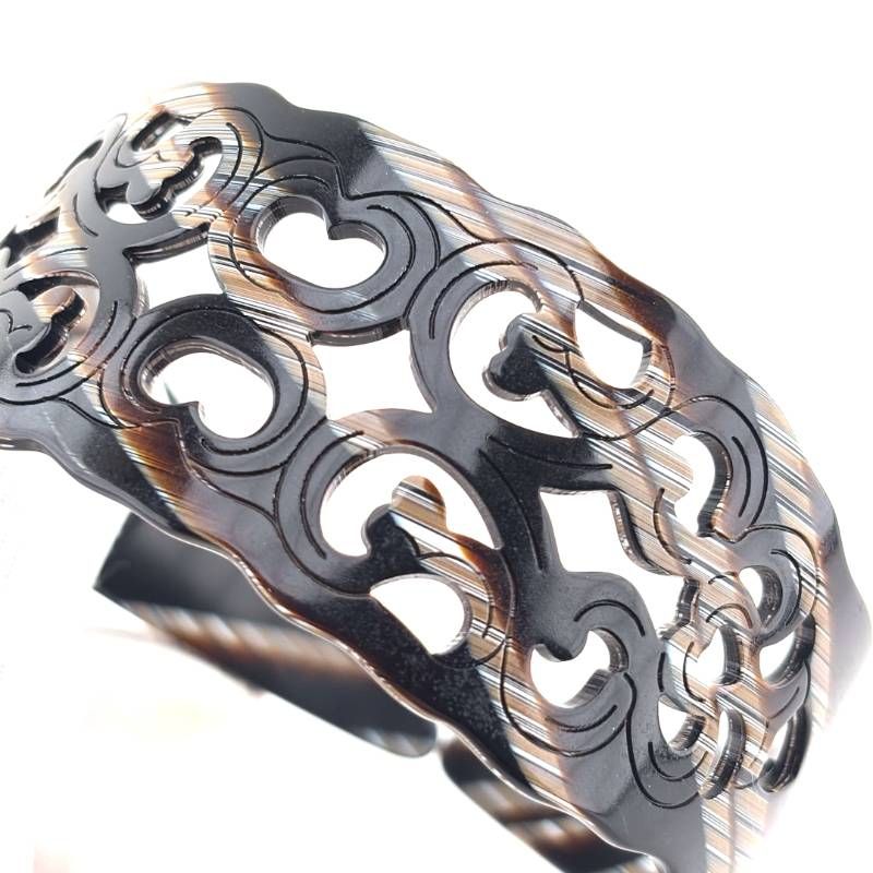 【美品】ALEXANDRE DE PARIS アレクサンドルドゥパリ／アラベスクデザイン ワイド カチューシャ／アセテート／ブラック・ブラウン