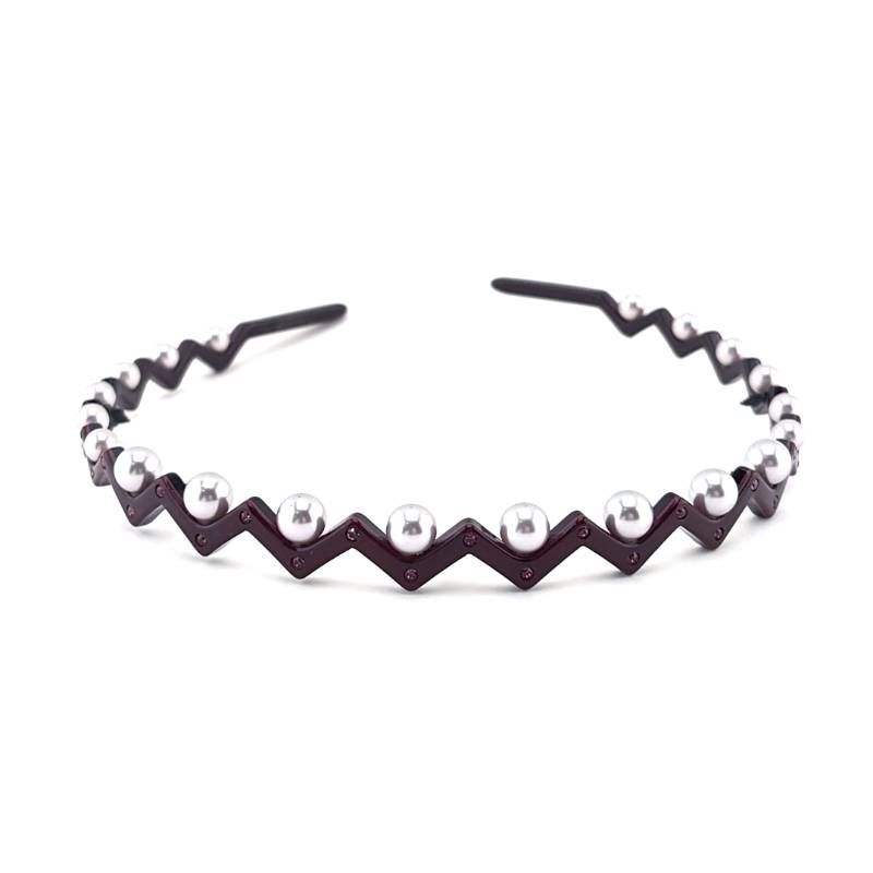 【美品】ALEXANDRE DE PARIS アレクサンドルドゥパリ／ジグソーデザイン カチューシャ／アセテート・フェイクパール・カラーストーン／バイオレット