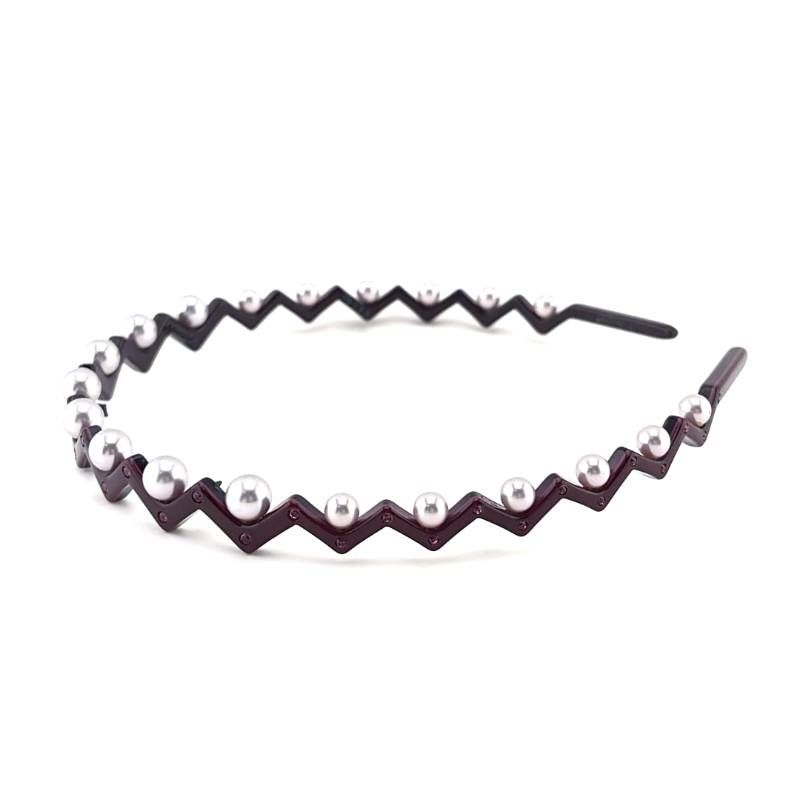 【美品】ALEXANDRE DE PARIS アレクサンドルドゥパリ／ジグソーデザイン カチューシャ／アセテート・フェイクパール・カラーストーン／バイオレット