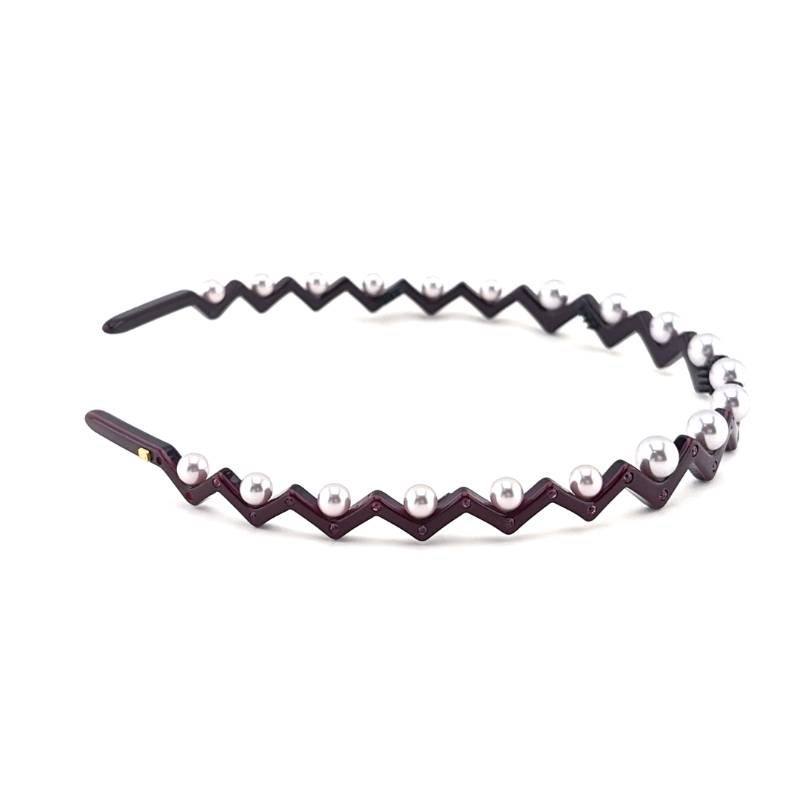 【美品】ALEXANDRE DE PARIS アレクサンドルドゥパリ／ジグソーデザイン カチューシャ／アセテート・フェイクパール・カラーストーン／バイオレット