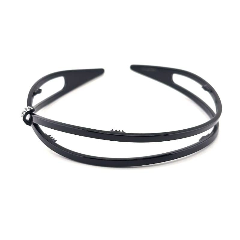 【美品】ALEXANDRE DE PARIS アレクサンドルドゥパリ／アシンメトリーデザイ スワロフスキークリスタル カチューシャ／アセテート・スワロフスキークリスタル／ブラック