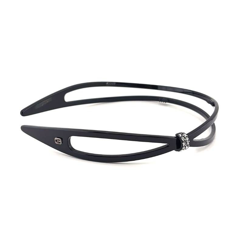 【美品】ALEXANDRE DE PARIS アレクサンドルドゥパリ／アシンメトリーデザイ スワロフスキークリスタル カチューシャ／アセテート・スワロフスキークリスタル／ブラック