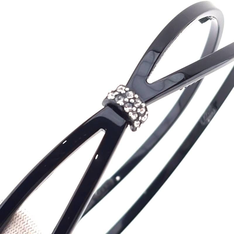 【美品】ALEXANDRE DE PARIS アレクサンドルドゥパリ／アシンメトリーデザイ スワロフスキークリスタル カチューシャ／アセテート・スワロフスキークリスタル／ブラック