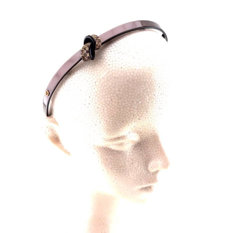 【美品】ALEXANDRE DE PARIS アレクサンドルドゥパリ／ツイスト結びデザイ カラーストーン カチューシャ／アセテート・カラーストーン／ゴールド・パールブラウン