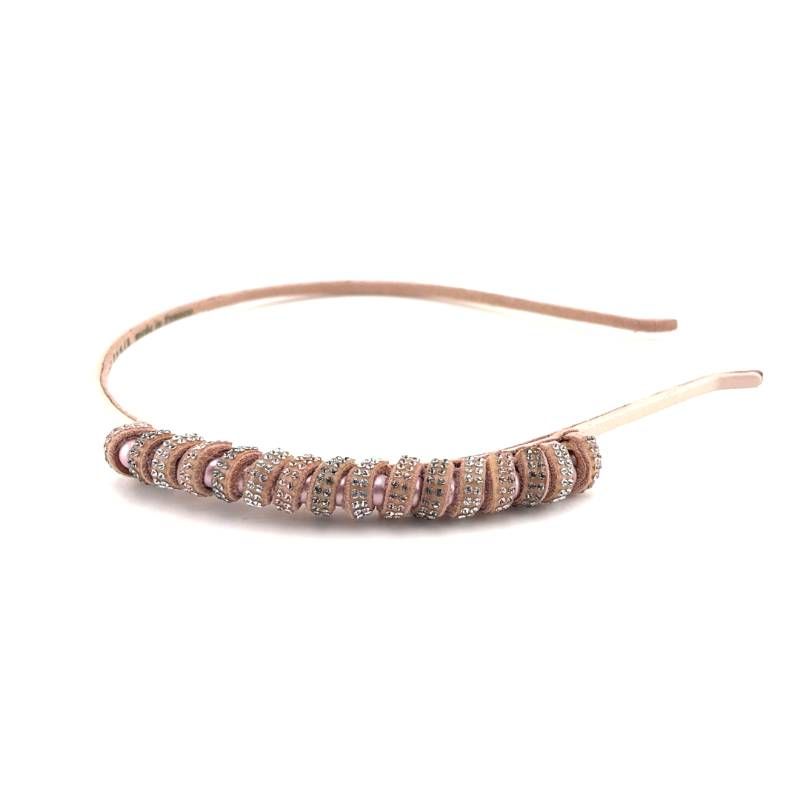 【美品】ALEXANDRE ZOUARI アレクサンドルズアリ／ツイスト スエード パール カラーストーン カチューシャ／アセテート・レザー・カラーストーン／ピンク