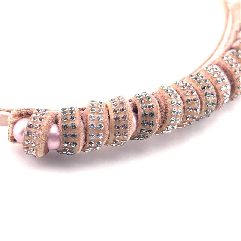 【美品】ALEXANDRE ZOUARI アレクサンドルズアリ／ツイスト スエード パール カラーストーン カチューシャ／アセテート・レザー・カラーストーン／ピンク