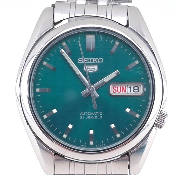 【希少】SEIKO セイコー／セイコー5 緑・5盾ロゴ総柄文字盤 7S26-01V0／自動巻き／ステンレス／シルバー・グリーン