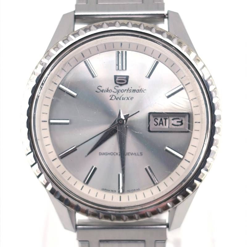 【ヴィンテージ・ケース付き】SEIKO セイコー／セイコー 5 スポーツマチック デラックス フルーテッドベゼル 7619-7050／自動巻き／ステンレス／シルバー