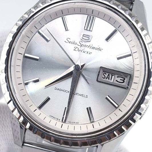 【ヴィンテージ・ケース付き】SEIKO セイコー／セイコー 5 スポーツマチック デラックス フルーテッドベゼル 7619-7050／自動巻き／ステンレス／シルバー
