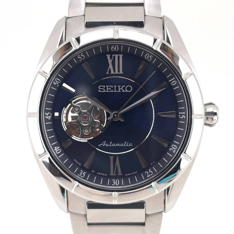 【美品・ケース・取説・保証書（無効）付き】SEIKO セイコー／セイコー プレザージュ オープンハート SARY053 4R38-00F0／自動巻き／ステンレス／シルバー・ダークブルー