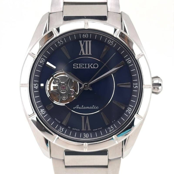 【美品・ケース・取説・保証書（無効）付き】SEIKO セイコー／セイコー プレザージュ オープンハート SARY053 4R38-00F0／自動巻き／ステンレス／シルバー・ダークブルー
