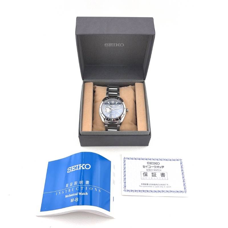 【美品・ケース・取説・保証書（無効）付き】SEIKO セイコー／セイコー プレザージュ オープンハート SARY053 4R38-00F0／自動巻き／ステンレス／シルバー・ダークブルー