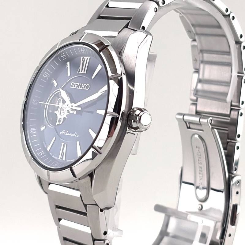 【美品・ケース・取説・保証書（無効）付き】SEIKO セイコー／セイコー プレザージュ オープンハート SARY053 4R38-00F0／自動巻き／ステンレス／シルバー・ダークブルー