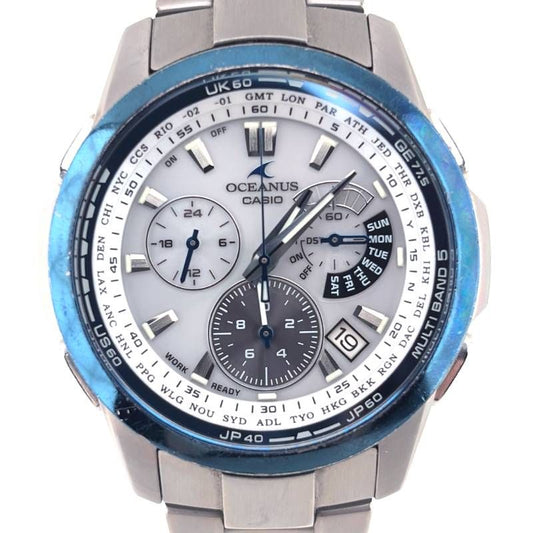 【箱・ケース・コマ・取説付き】CASIO カシオ／オシアナス OCW-M700／ソーラークォーツ／チタン／ダークシルバー・ホワイト・ブルー