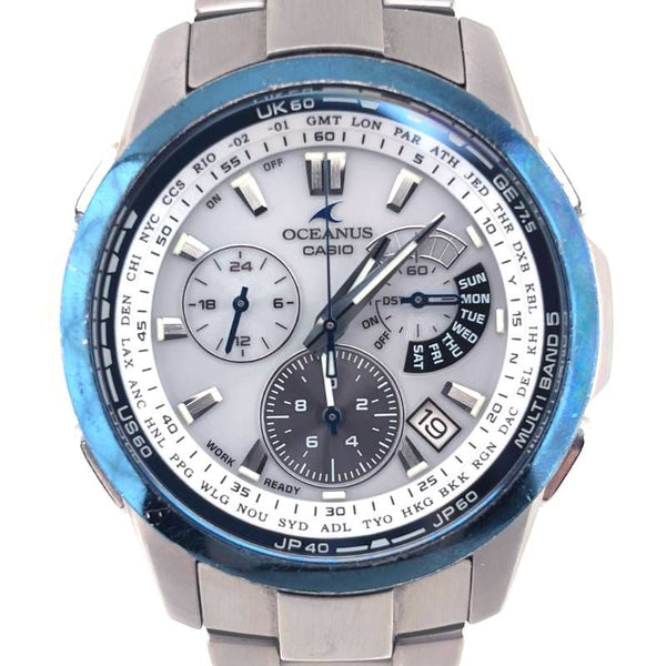 【箱・ケース・コマ・取説付き】CASIO カシオ／オシアナス OCW-M700／ソーラークォーツ／チタン／ダークシルバー・ホワイト・ブルー