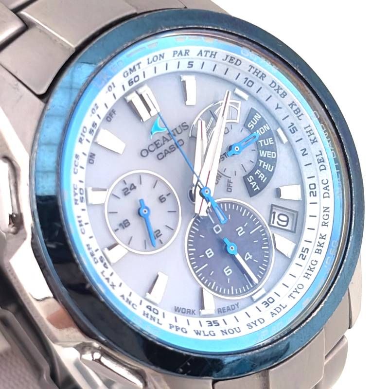 【箱・ケース・コマ・取説付き】CASIO カシオ／オシアナス OCW-M700／ソーラークォーツ／チタン／ダークシルバー・ホワイト・ブルー