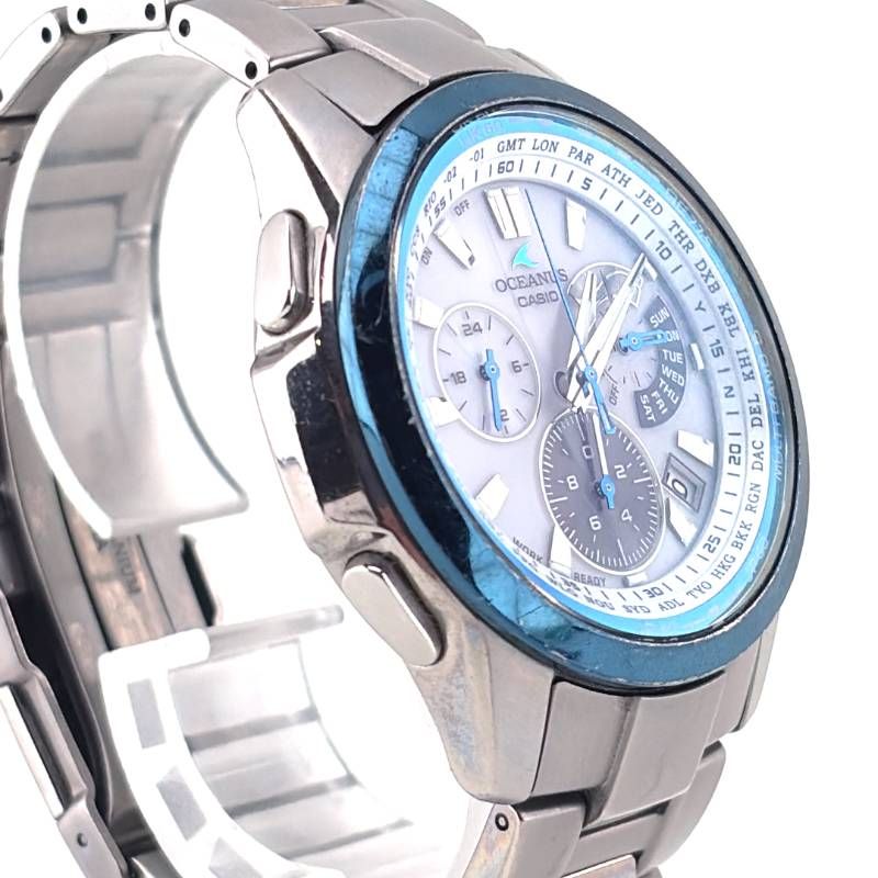 【箱・ケース・コマ・取説付き】CASIO カシオ／オシアナス OCW-M700／ソーラークォーツ／チタン／ダークシルバー・ホワイト・ブルー
