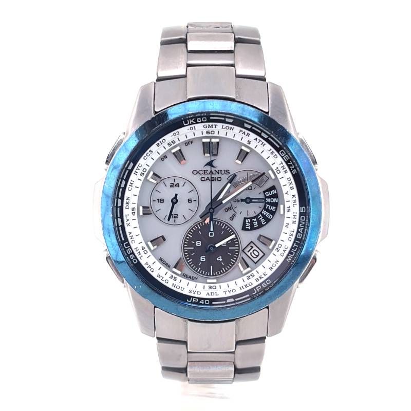 【箱・ケース・コマ・取説付き】CASIO カシオ／オシアナス OCW-M700／ソーラークォーツ／チタン／ダークシルバー・ホワイト・ブルー