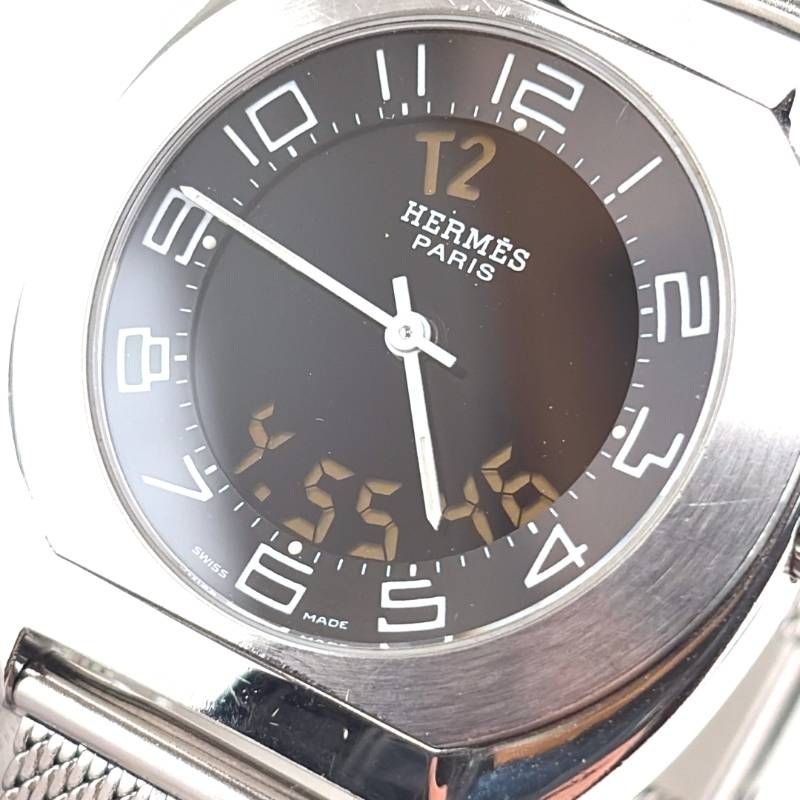 【美品・ベルト交換】HERMES エルメス／エスパス デジアナ ES1.710／クォーツ／ステンレス／シルバー・ブラック