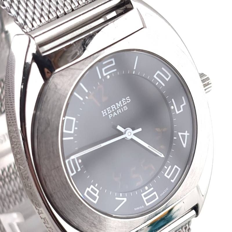 【美品・ベルト交換】HERMES エルメス／エスパス デジアナ ES1.710／クォーツ／ステンレス／シルバー・ブラック