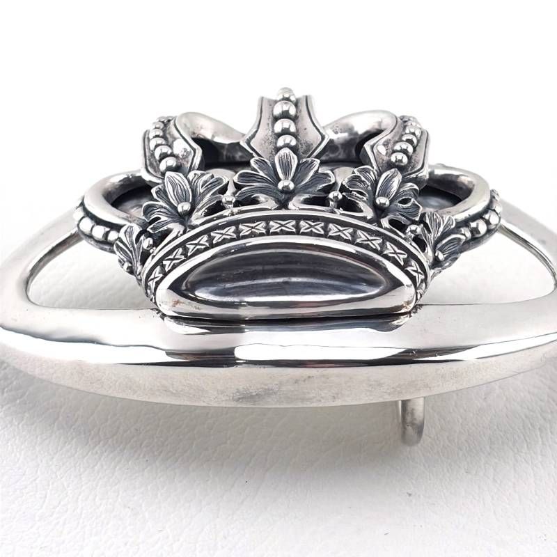 【希少・美品】Justin Davis ジャスティンデイビス／クラウンモチーフバックル ベルト／SV925・レザー／シルバー・ホワイト・ブラック