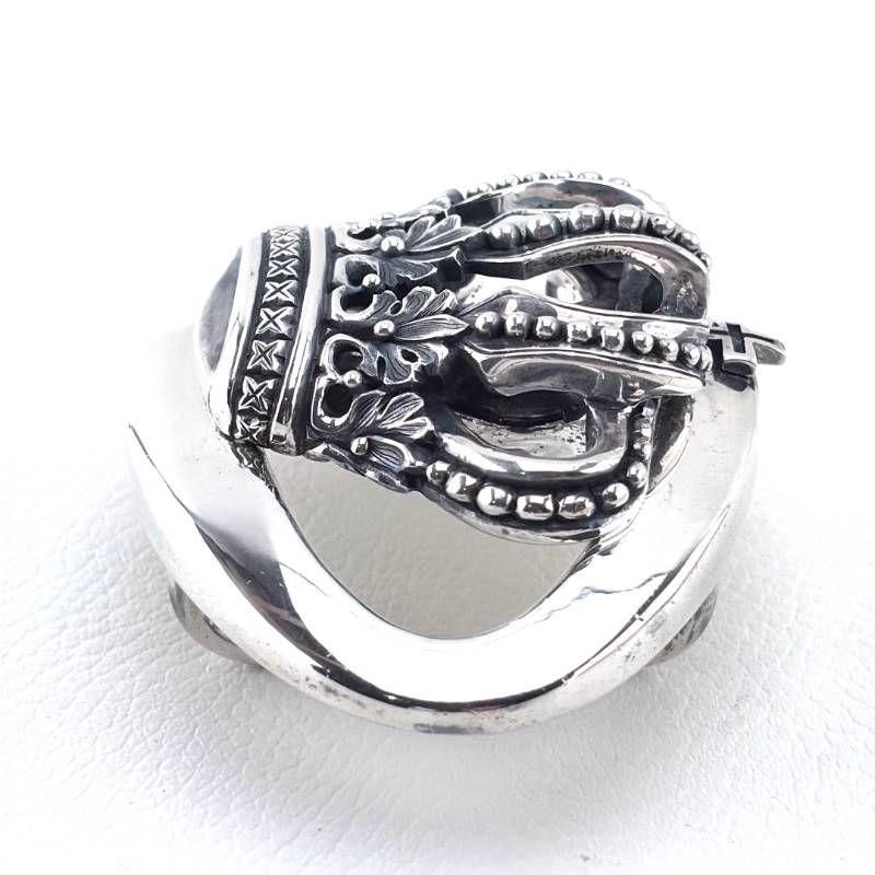 【希少・美品】Justin Davis ジャスティンデイビス／クラウンモチーフバックル ベルト／SV925・レザー／シルバー・ホワイト・ブラック