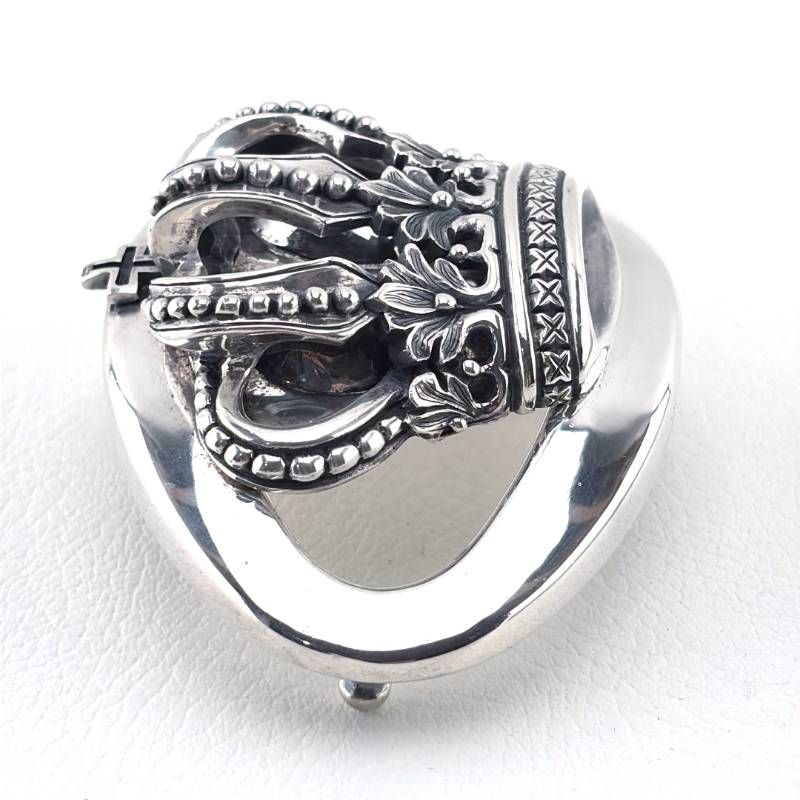 【希少・美品】Justin Davis ジャスティンデイビス／クラウンモチーフバックル ベルト／SV925・レザー／シルバー・ホワイト・ブラック