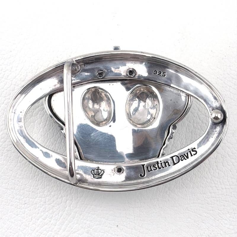 【希少・美品】Justin Davis ジャスティンデイビス／クラウンモチーフバックル ベルト／SV925・レザー／シルバー・ホワイト・ブラック