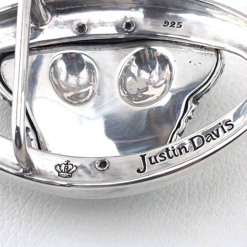 【希少・美品】Justin Davis ジャスティンデイビス／クラウンモチーフバックル ベルト／SV925・レザー／シルバー・ホワイト・ブラック