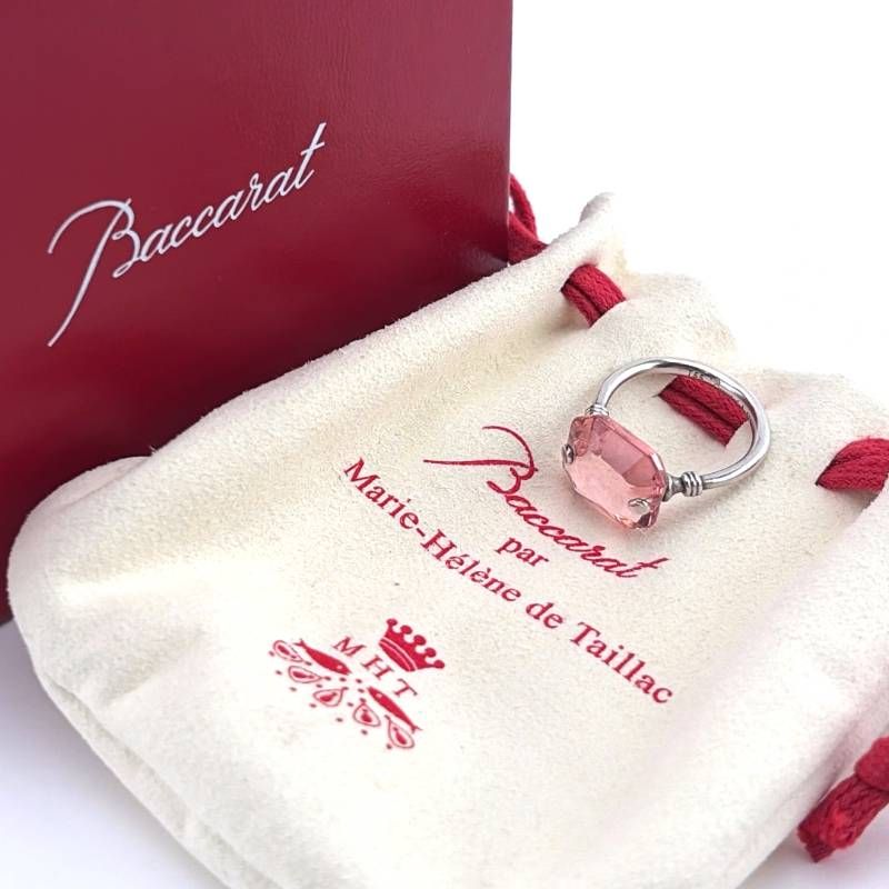 【希少・美品・箱・保管袋付き】BACCARAT バカラ／マリーエレーヌ・ドゥ・タイヤックがコラボ オクトゴン リング／約14号／SV925・クリスタルグラス／シルバー・ピンク／BC688
