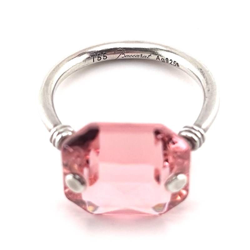【希少・美品・箱・保管袋付き】BACCARAT バカラ／マリーエレーヌ・ドゥ・タイヤックがコラボ オクトゴン リング／約14号／SV925・クリスタルグラス／シルバー・ピンク／BC688