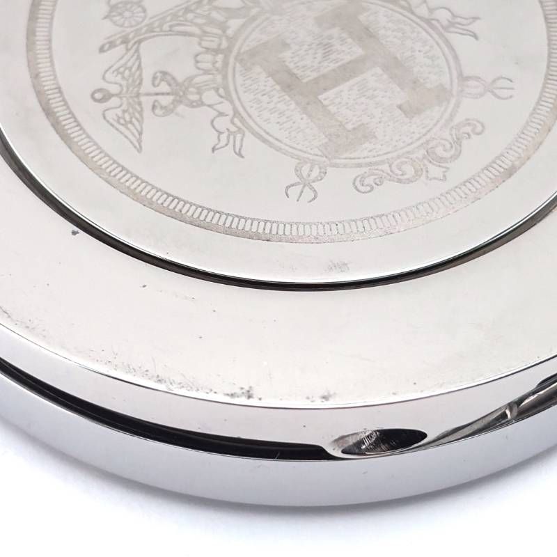 【美品・箱・保管袋・リボン付き】HERMES エルメス／クリッパー  トラベルクロック 置き時計 PE-CL 1706／クォーツ／ステンレス・GP／シルバー・ゴールド・ホワイト
